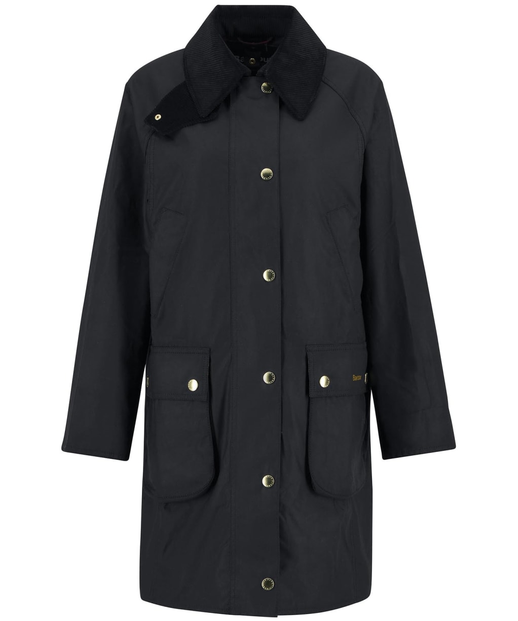Women's Barbour Long Beadnell Waxed Jacket - Black / Classic Tartan