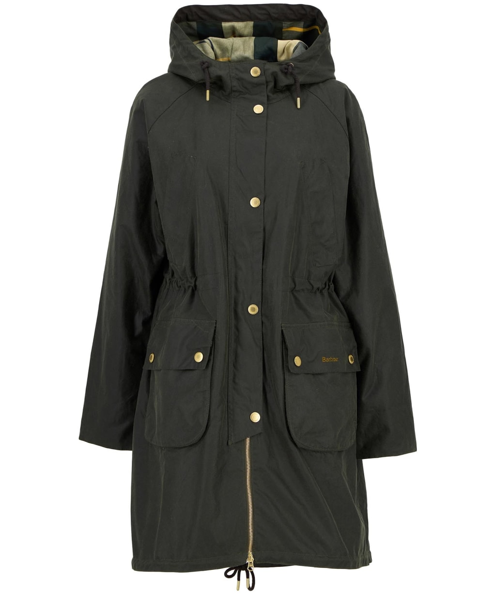 Women's Barbour Marcy Waxed Parka - Fern / Ancient Tartan