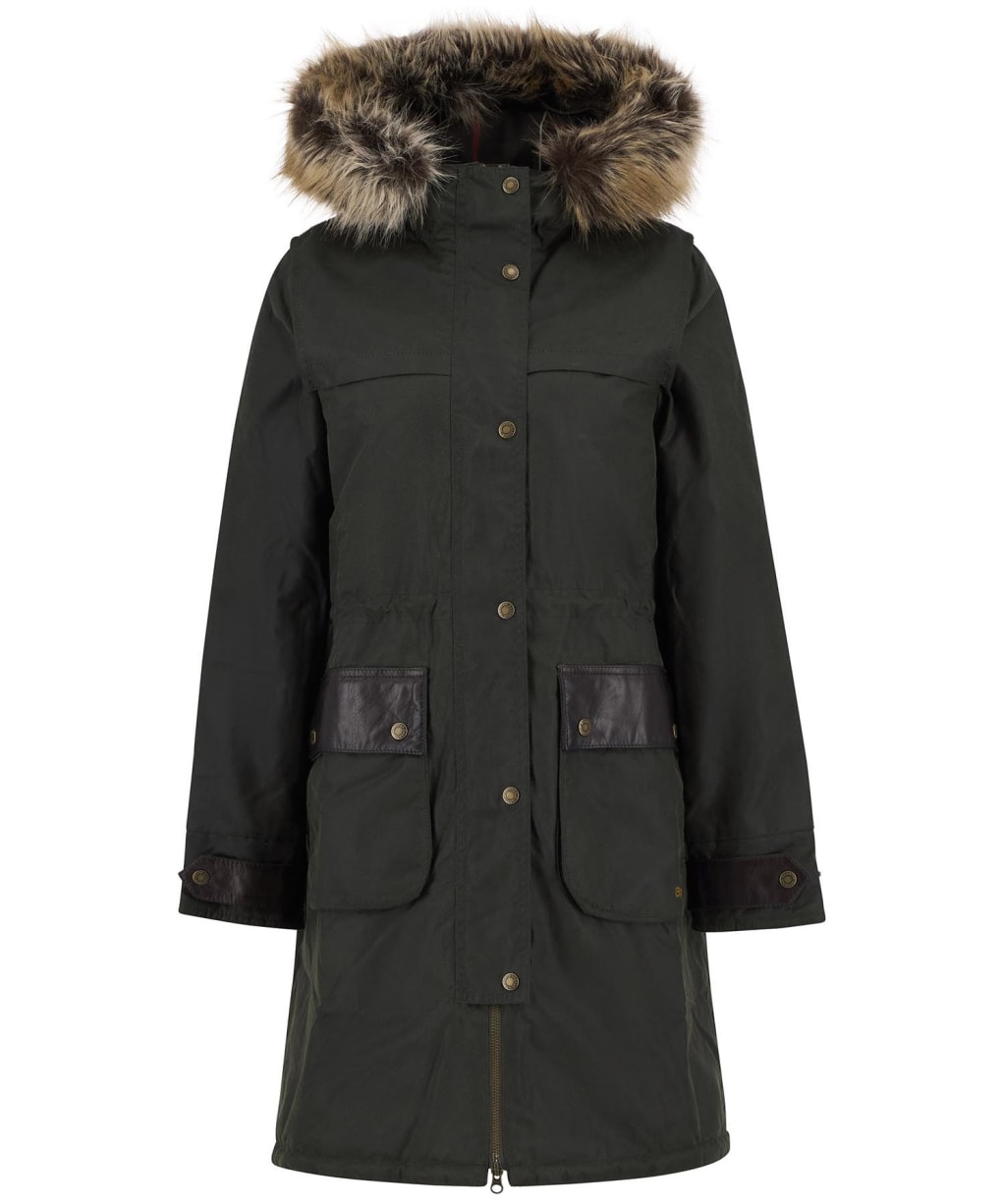 Women's Barbour Durham City Waxed Parka - Fern
