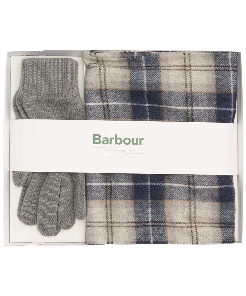 Men’s Barbour Tartan Scarf and Glove Gift Set - GREY MIDNIGHT TA