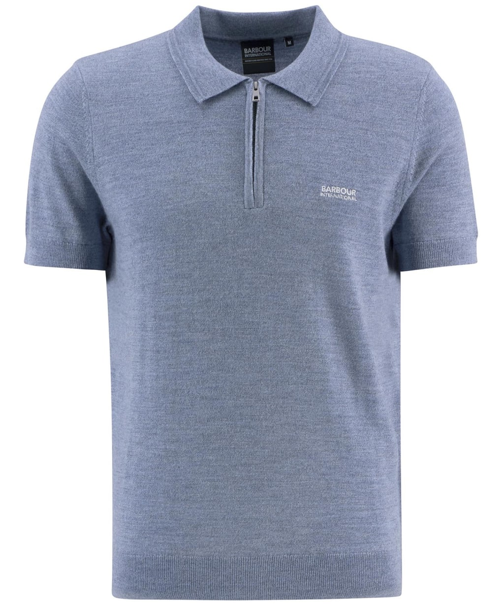 Men's Barbour International Maverick Mouline Knitted Polo Shirt - Cool Blue