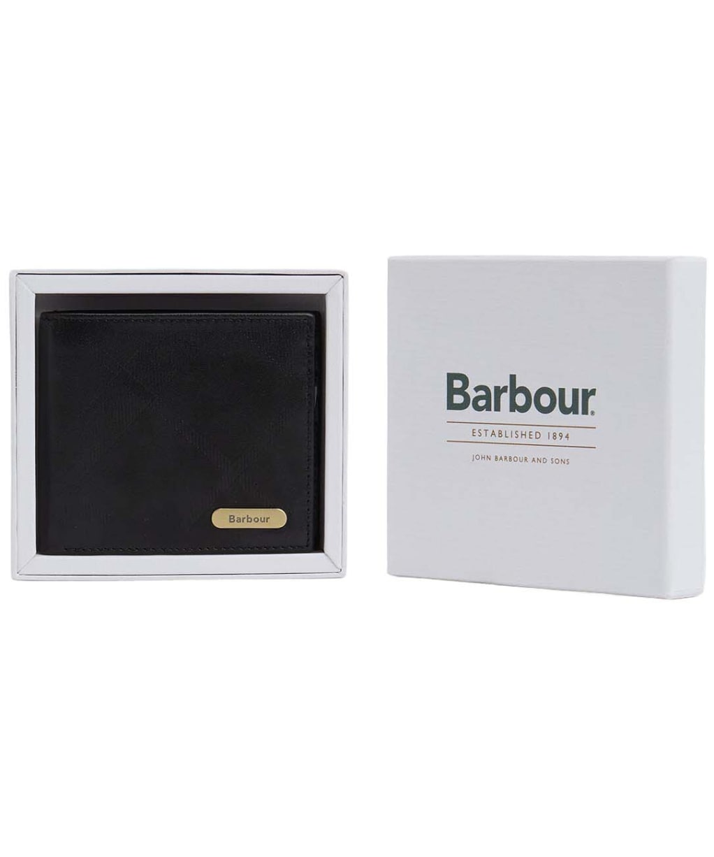 Men's Barbour Brunton Leather Wallet - Black Deboss Tartan