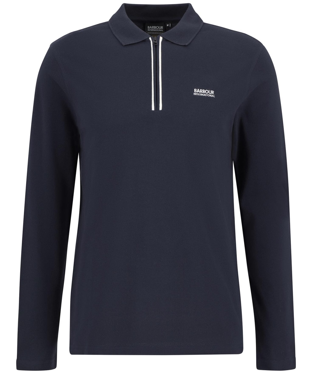 Men's Barbour International Marshall Long Sleeve Zipped Polo Shirt - Navy