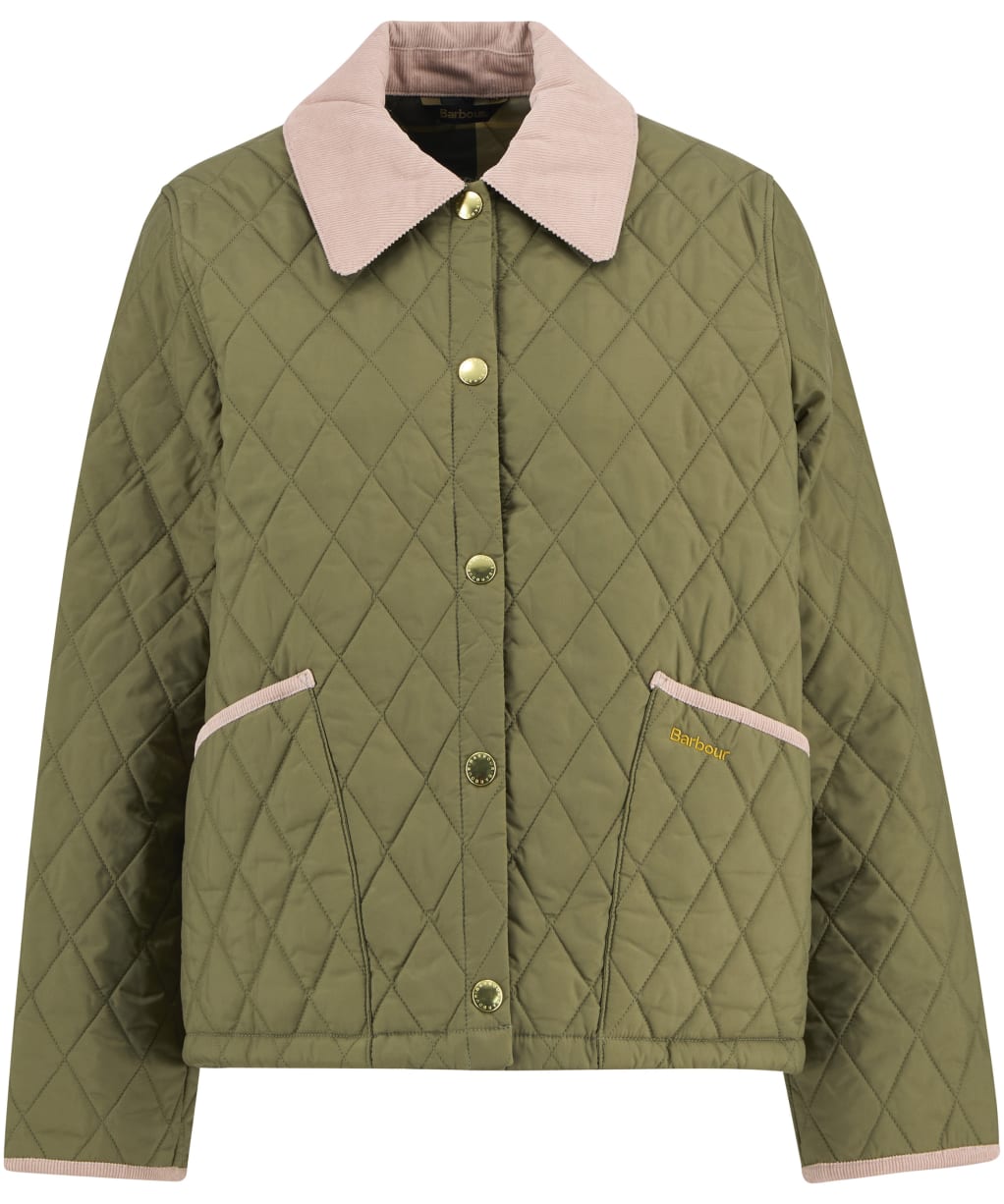 Women's Barbour Icons Cropped Liddesdale Quilted Jacket - Bleached Olive / Ancient / Gardenia