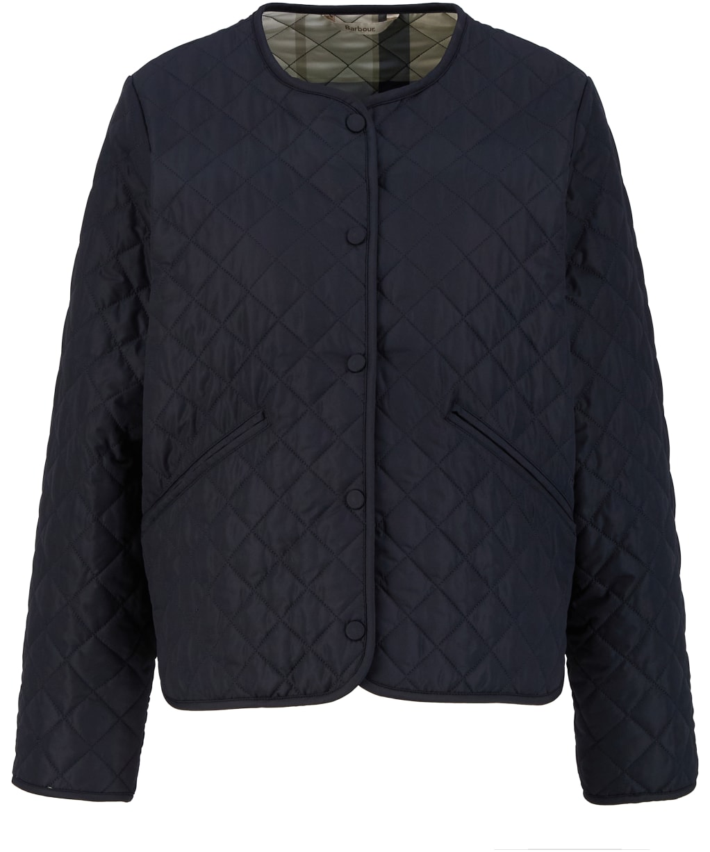 Women's Barbour Cashel Collarless Quilted Jacket - Dark Navy / Dress Navy Tartan