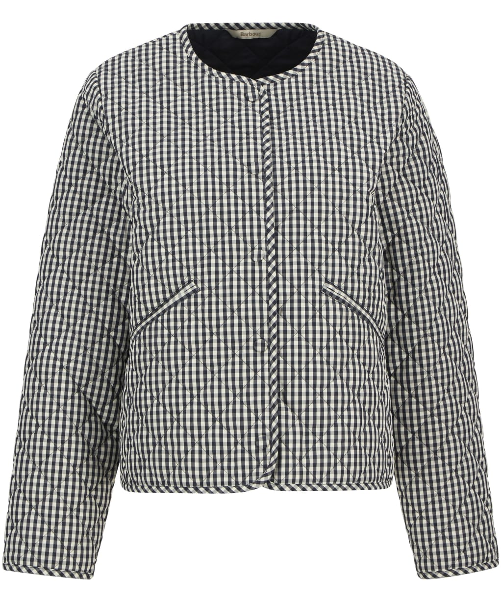 Women's Barbour Cashel Check Collarless Quilted Jacket - Navy Gingham / Dark Navy