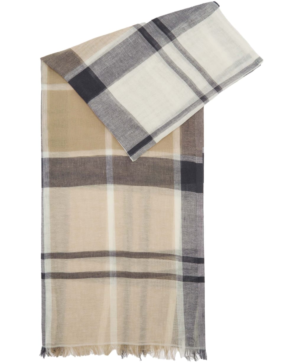 Women's Barbour Abigail Lightweight Cotton Linen Blend Tartan Scarf - Dress Navy