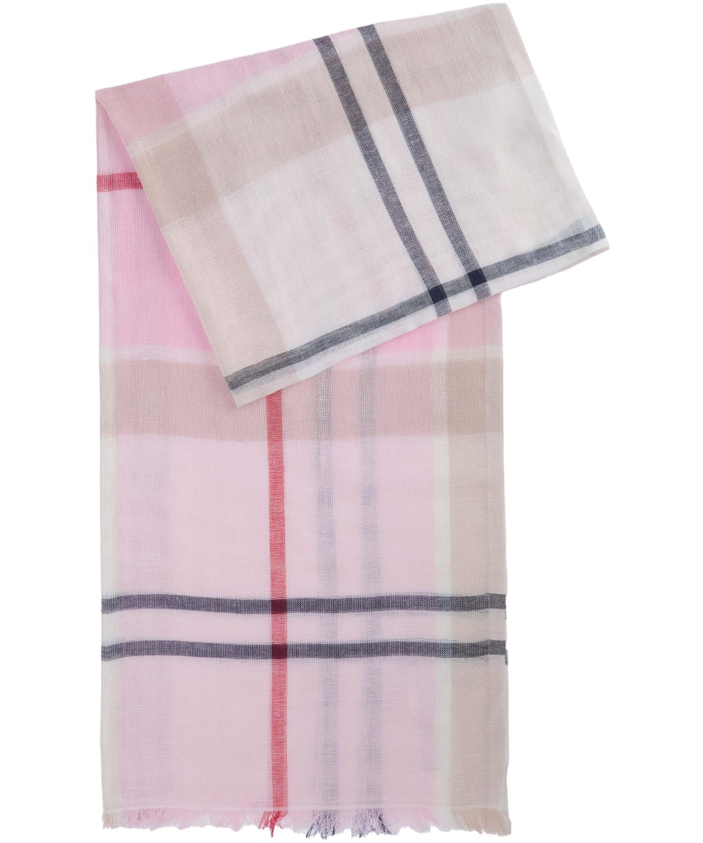 Women's Barbour Abigail Lightweight Cotton Linen Blend Tartan Scarf - Cherry Blossom