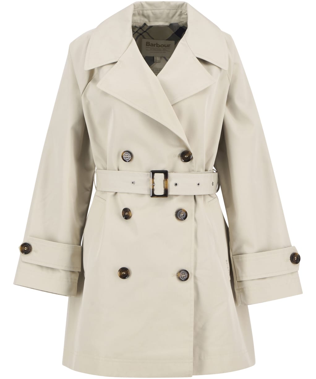Women's Barbour Adare Trench Showerproof Jacket - Mist / Dress Navy tartan