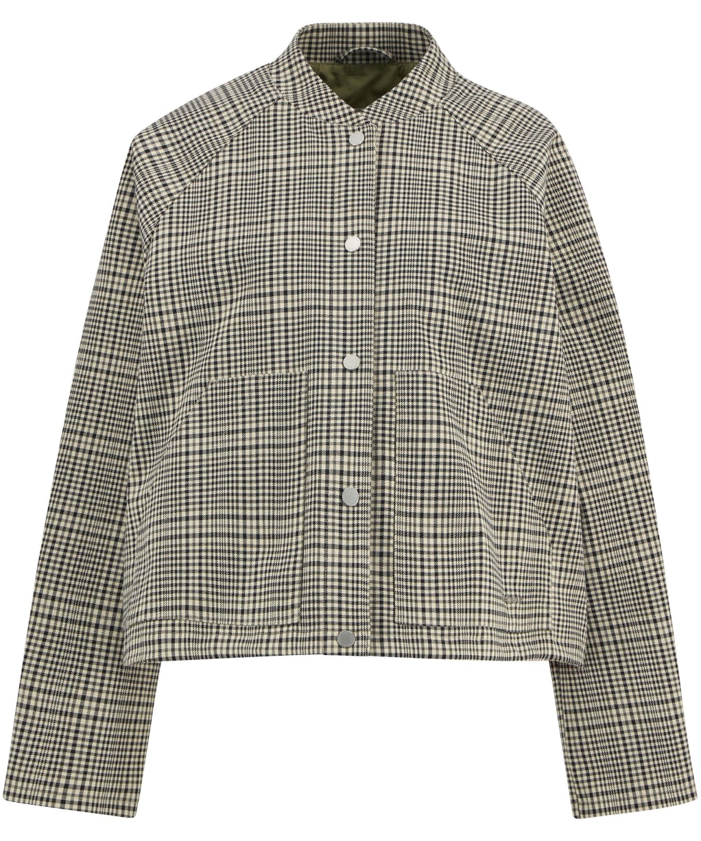Women's Barbour Leyburn Check Showerproof Bomber Jacket - Olive Prince Of Wales Check