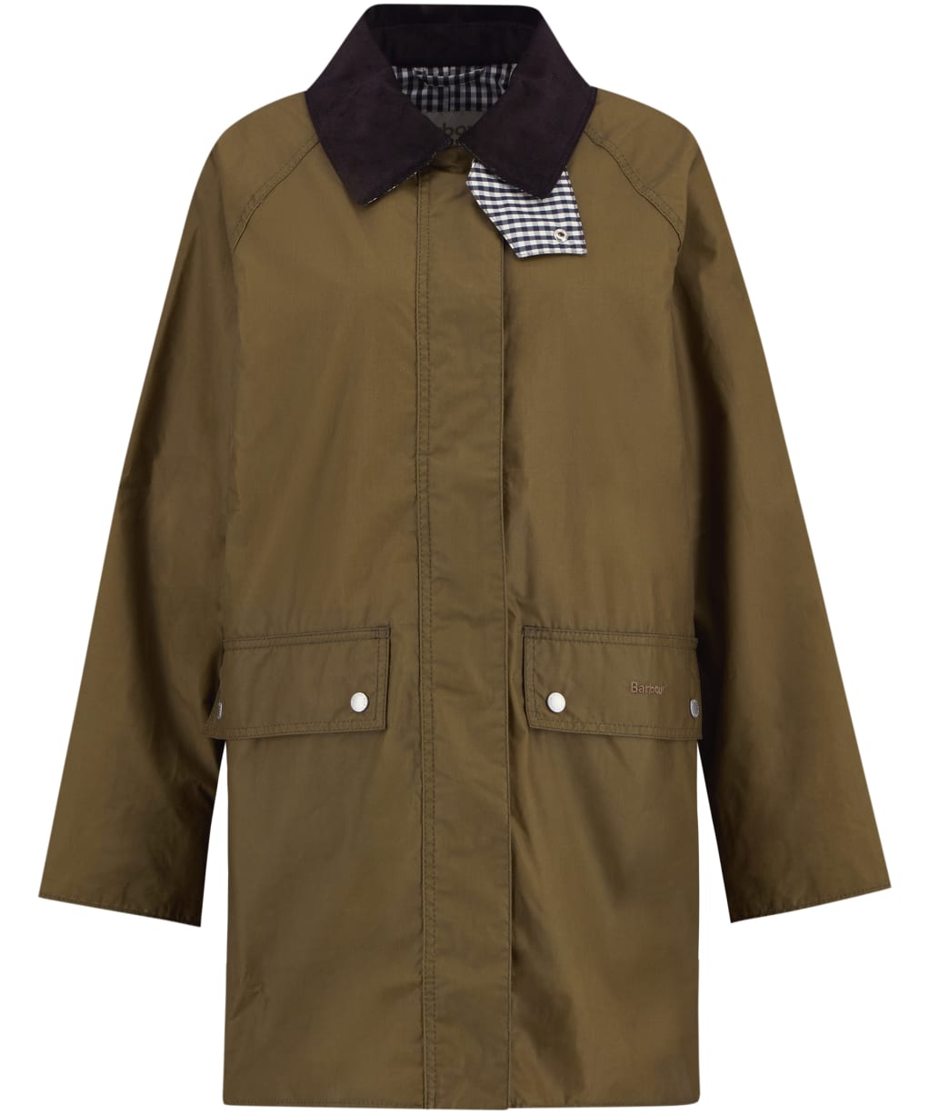 Women's Barbour Wren Waxed Jacket - Sand / Navy Gingham
