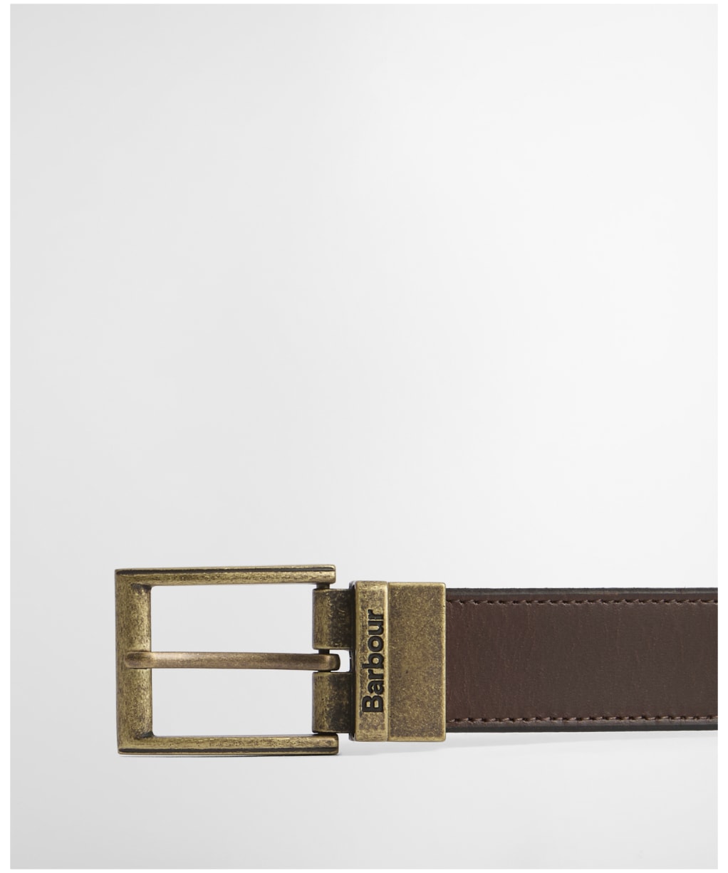 Men's Barbour Reversible Transport Leather Belt - Dusky Green / Dark Brown