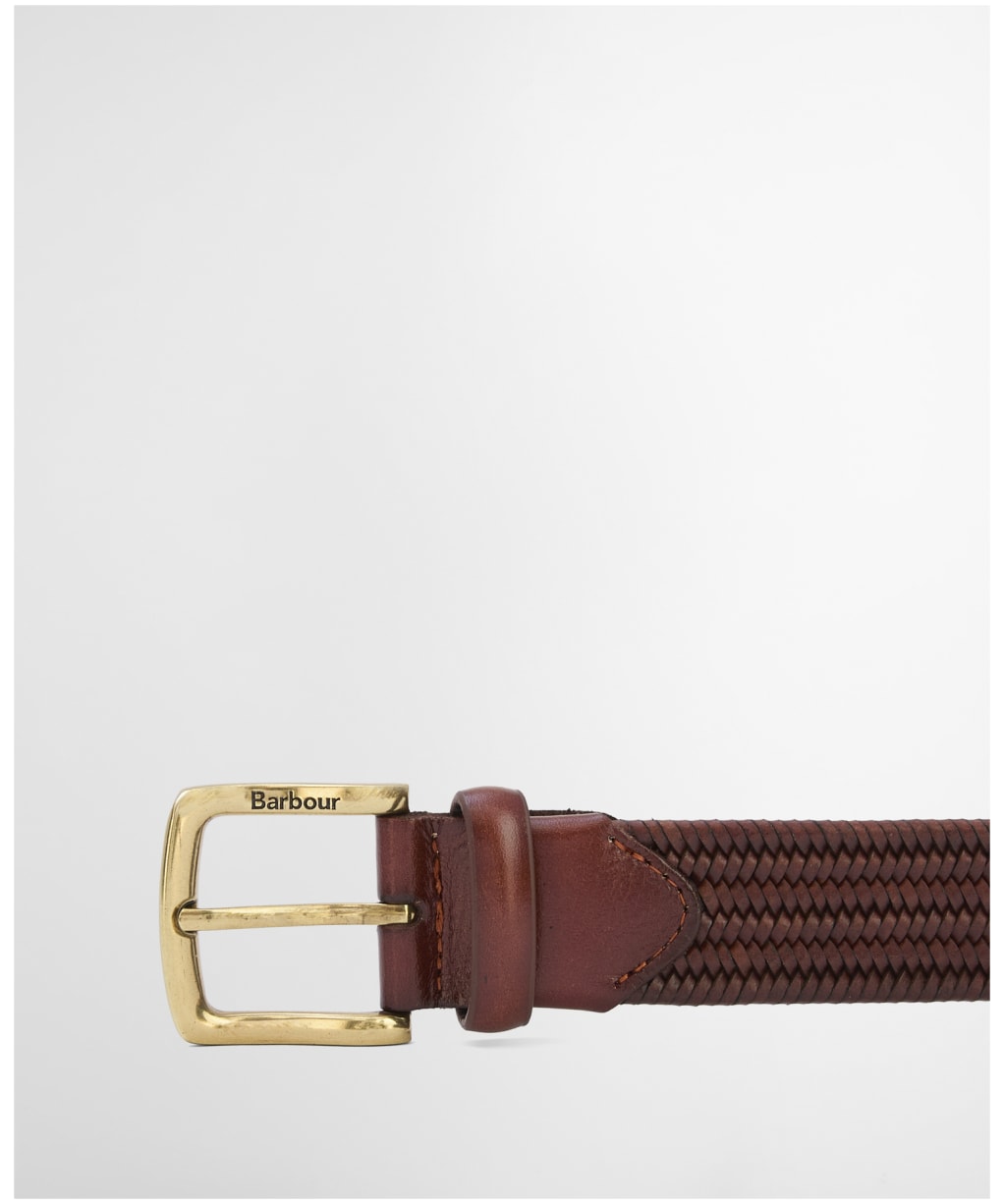 Men's Barbour Stretch Leather Belt - Brown