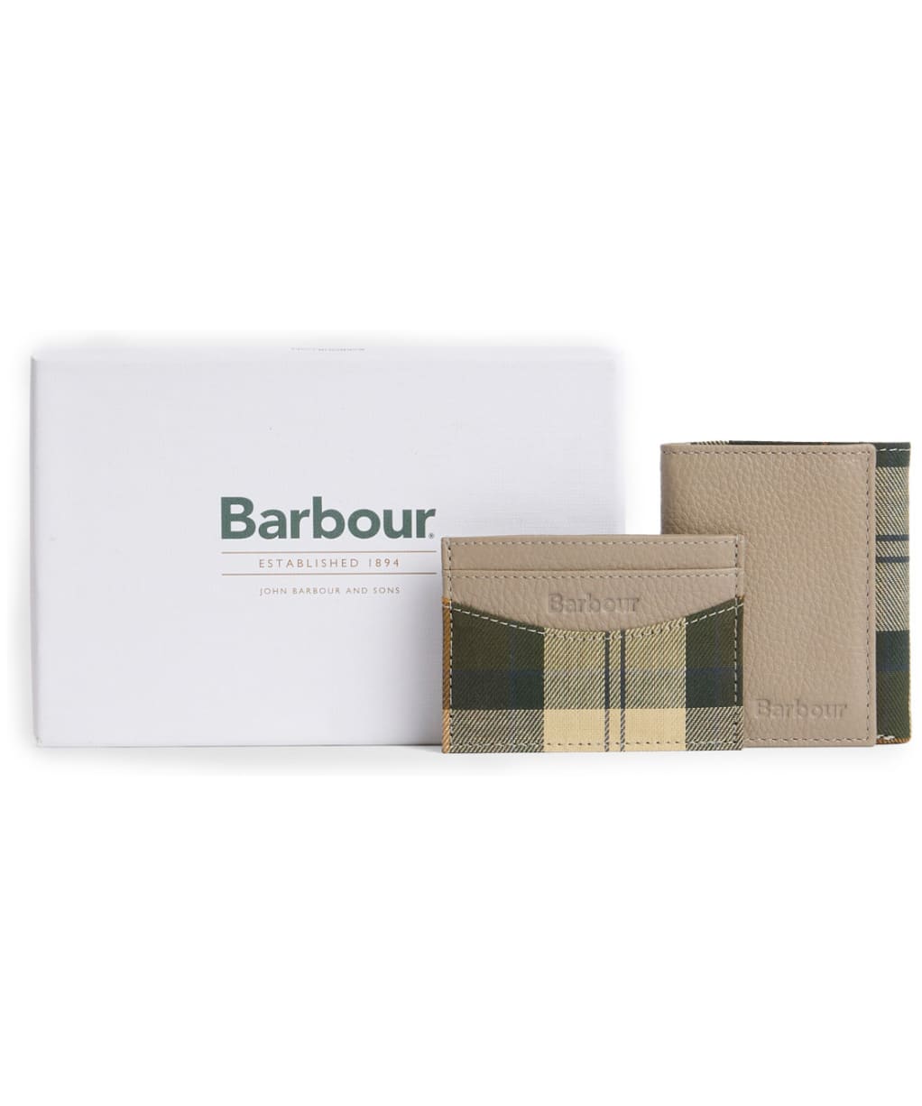 Men's Barbour Cresswell Leather Trifold And Card Holder Gift Set - Concrete / Ancient