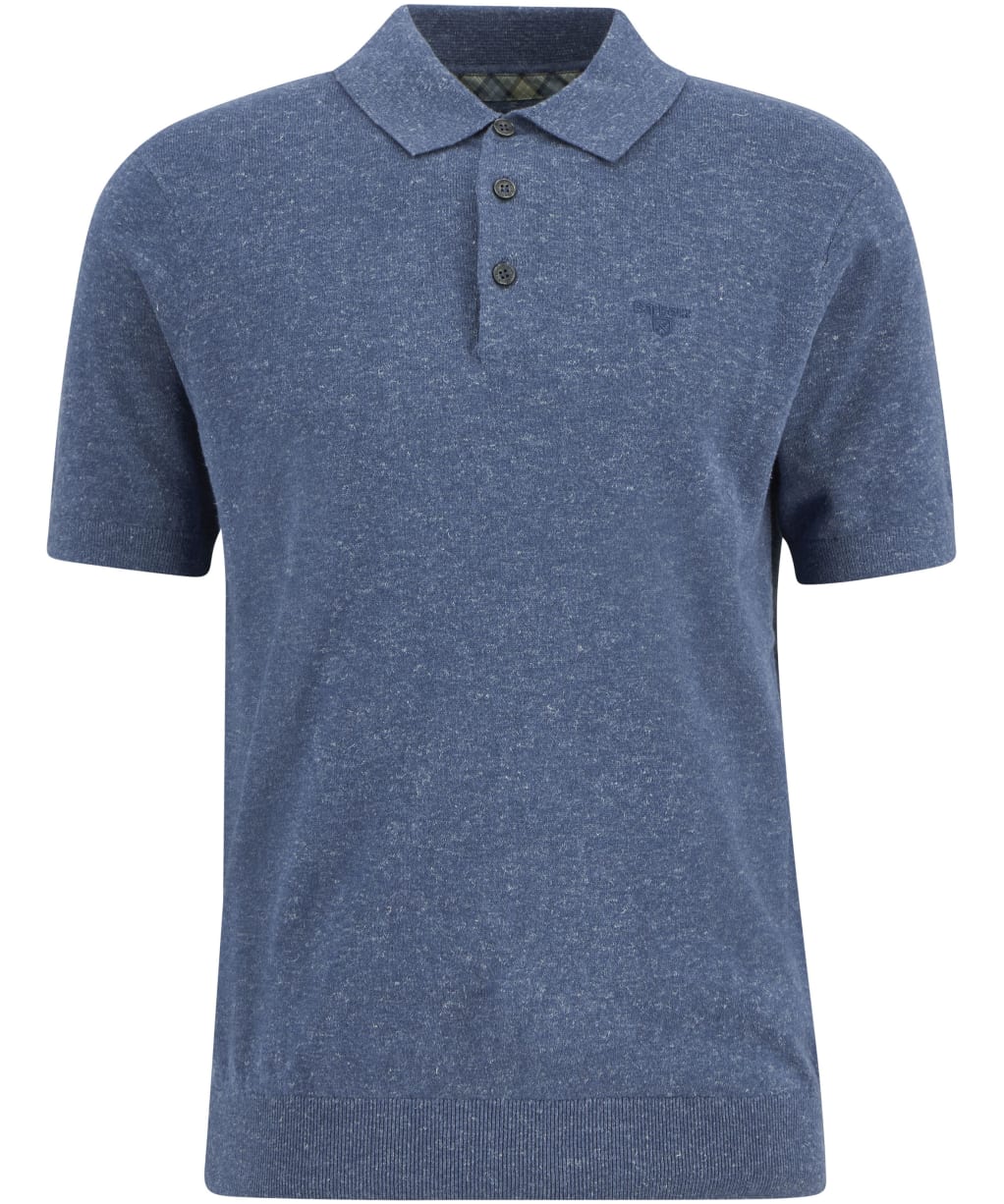 Men's Barbour Muston Linen Blend Knitted Polo Shirt - Denim