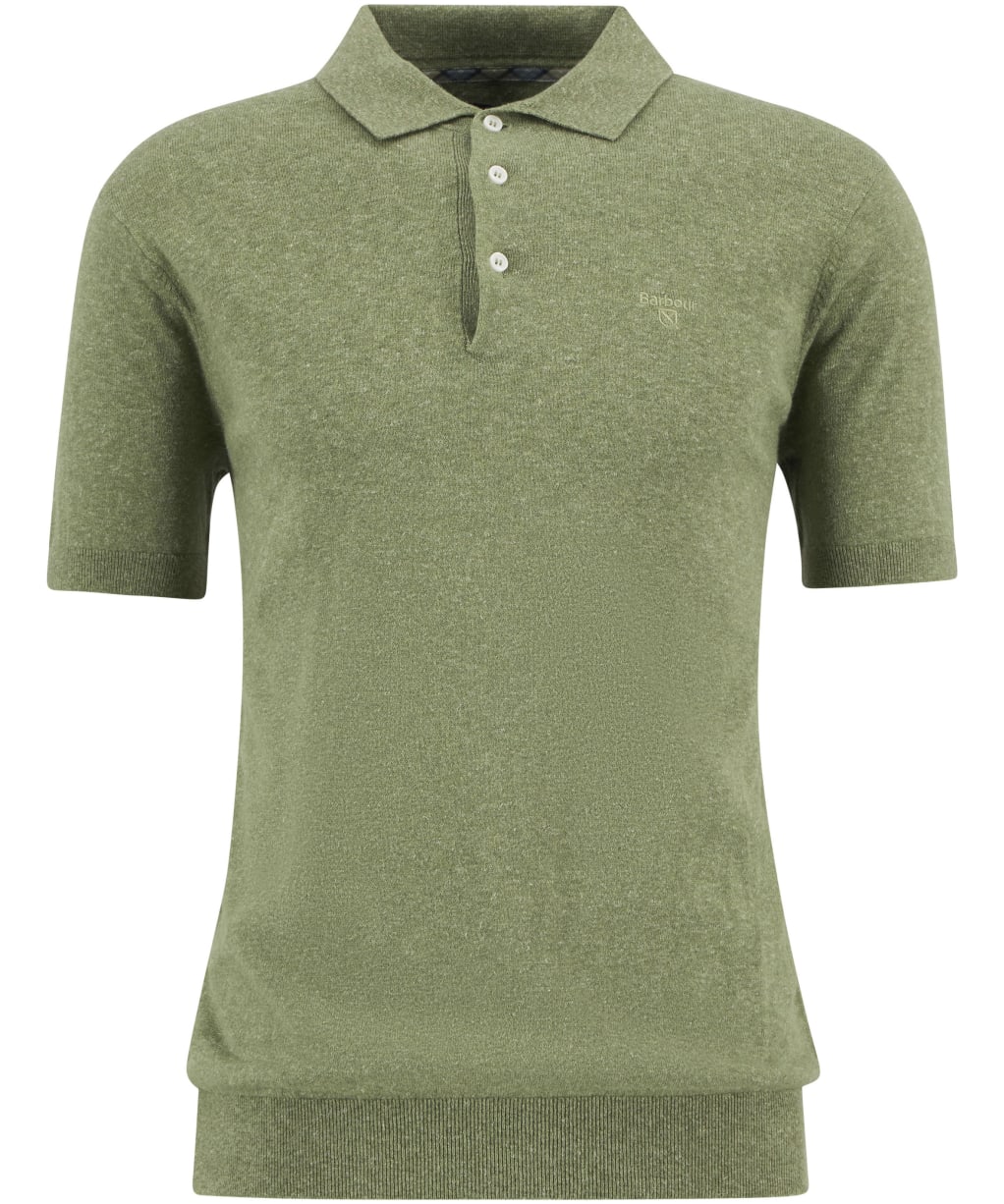 Men's Barbour Muston Linen Blend Knitted Polo Shirt - Laurel Green