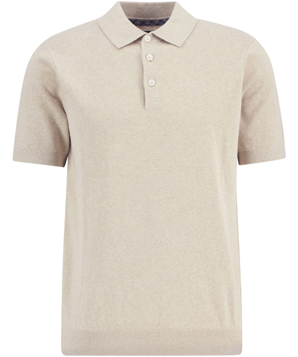 Men's Barbour Muston Linen Blend Knitted Polo Shirt - Washed Stone