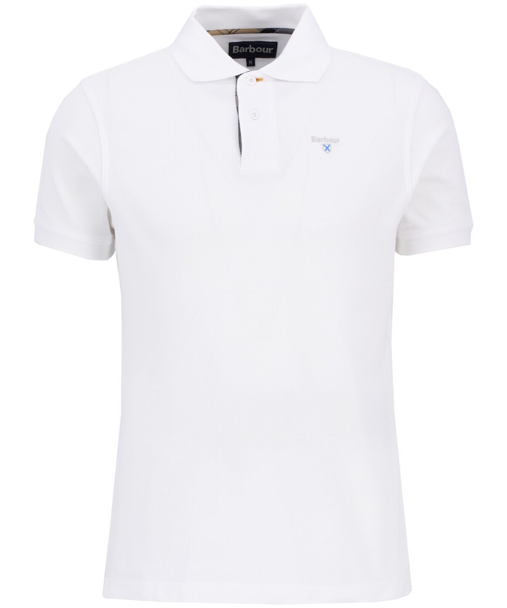 Men's Barbour Tartan Pique Polo Shirt - White