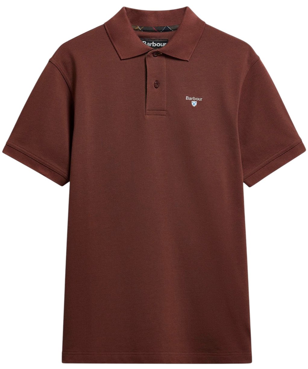 Men's Barbour Tartan Pique Polo Shirt - Burnt Pepper
