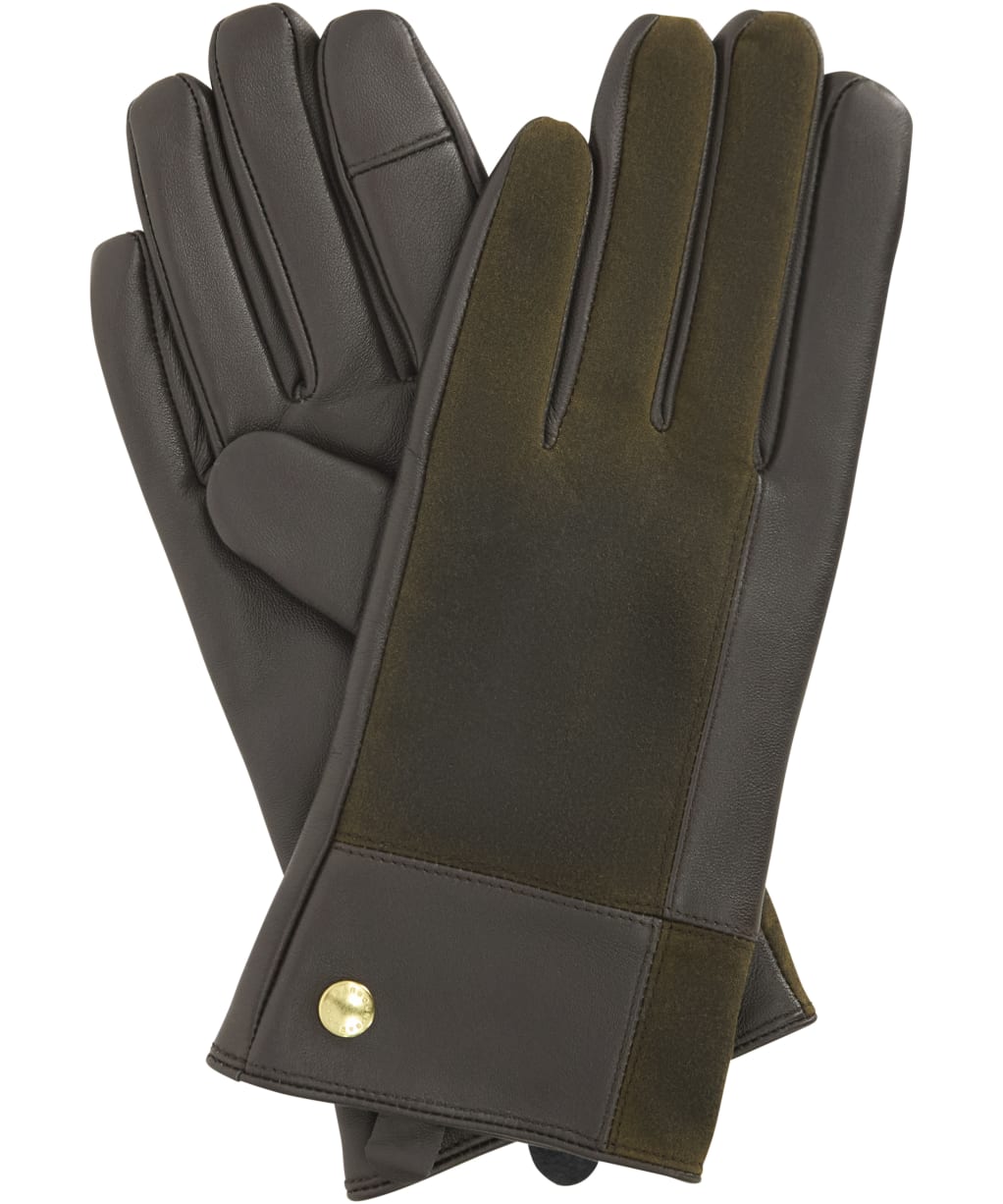 Women's Barbour Rudson Patchwork Leather Gloves - Brown / Olive