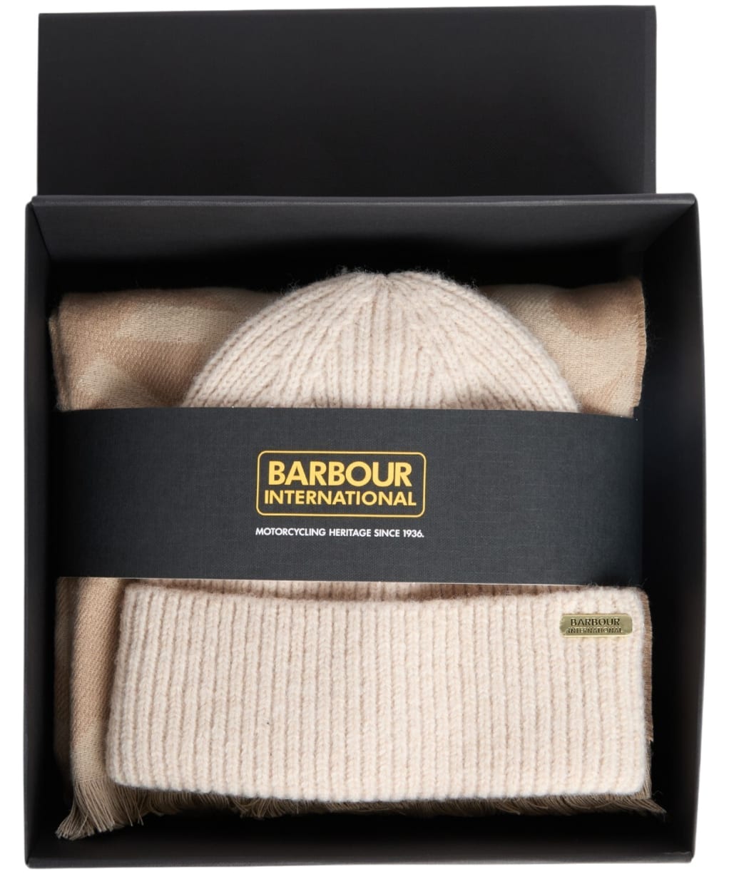 Women's Barbour International Pendle Beanie & Kenna Scarf Gift Set - Moonbeam / Camel