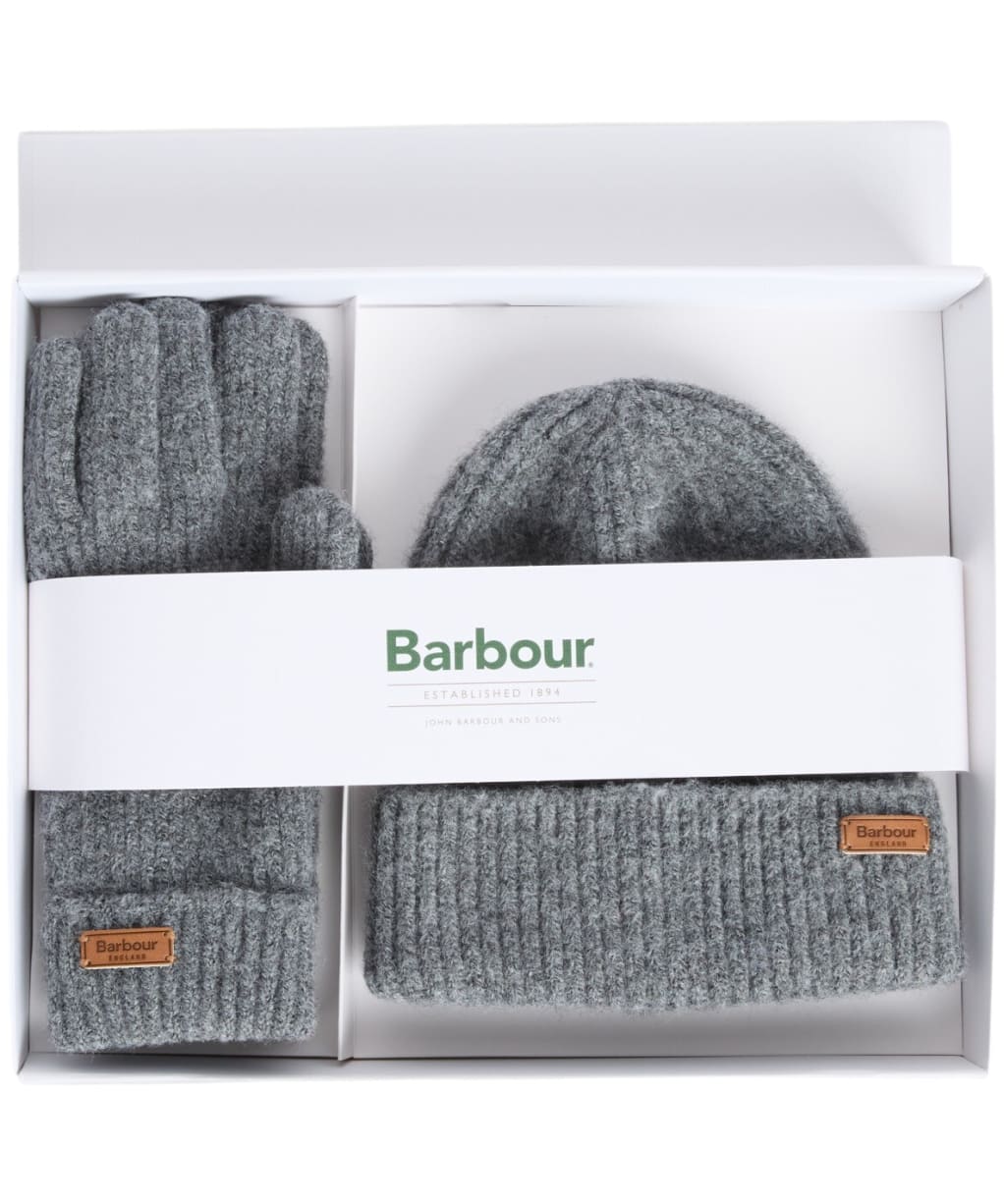 Women's Barbour Pendle Beanie & Gloves Gift Set - Mid Grey