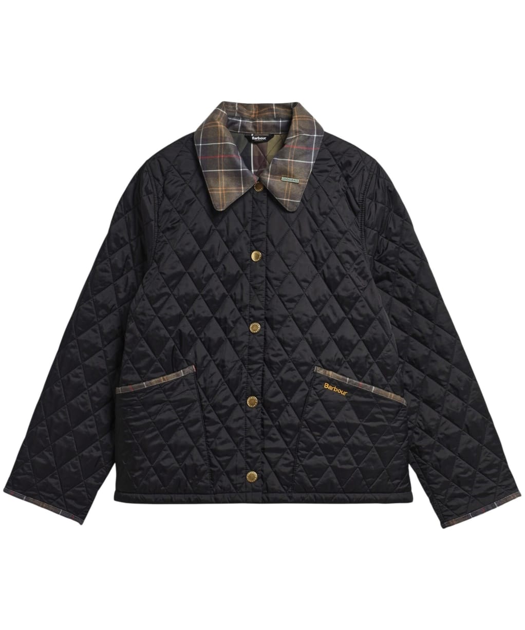 Women's Barbour Icons Tartan Collar Cropped Liddesdale Quilted Jacket - Black / Ancient 