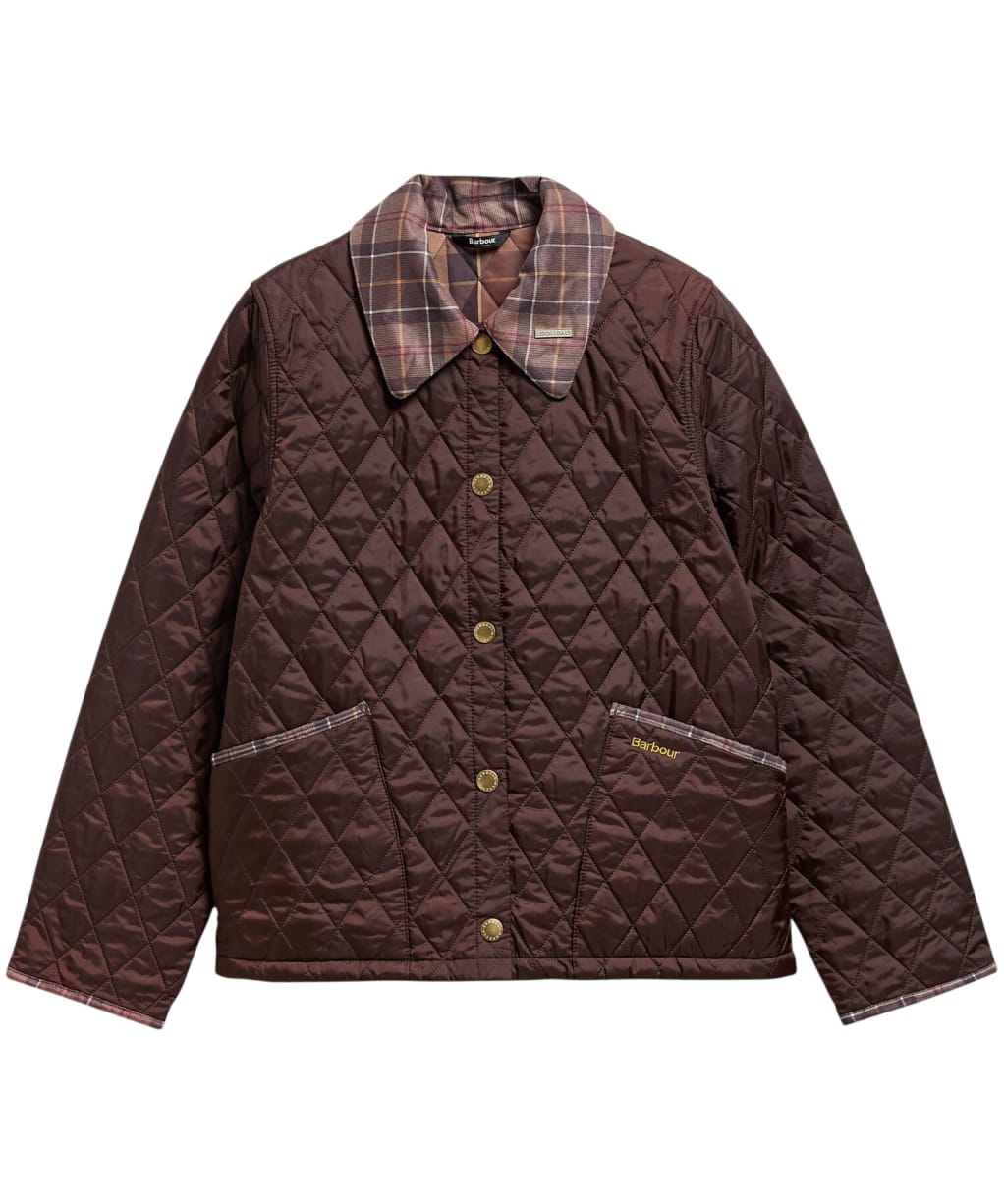 Women's Barbour Icons Tartan Collar Cropped Liddesdale Quilted Jacket - Rustic / Muted