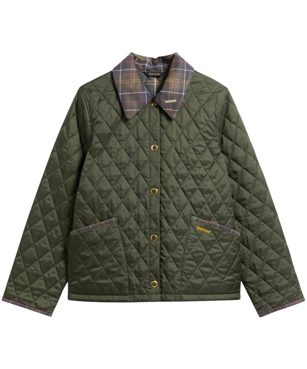 Women's Barbour Icons Tartan Collar Cropped Liddesdale Quilted Jacket - Olive / Classic Tartan