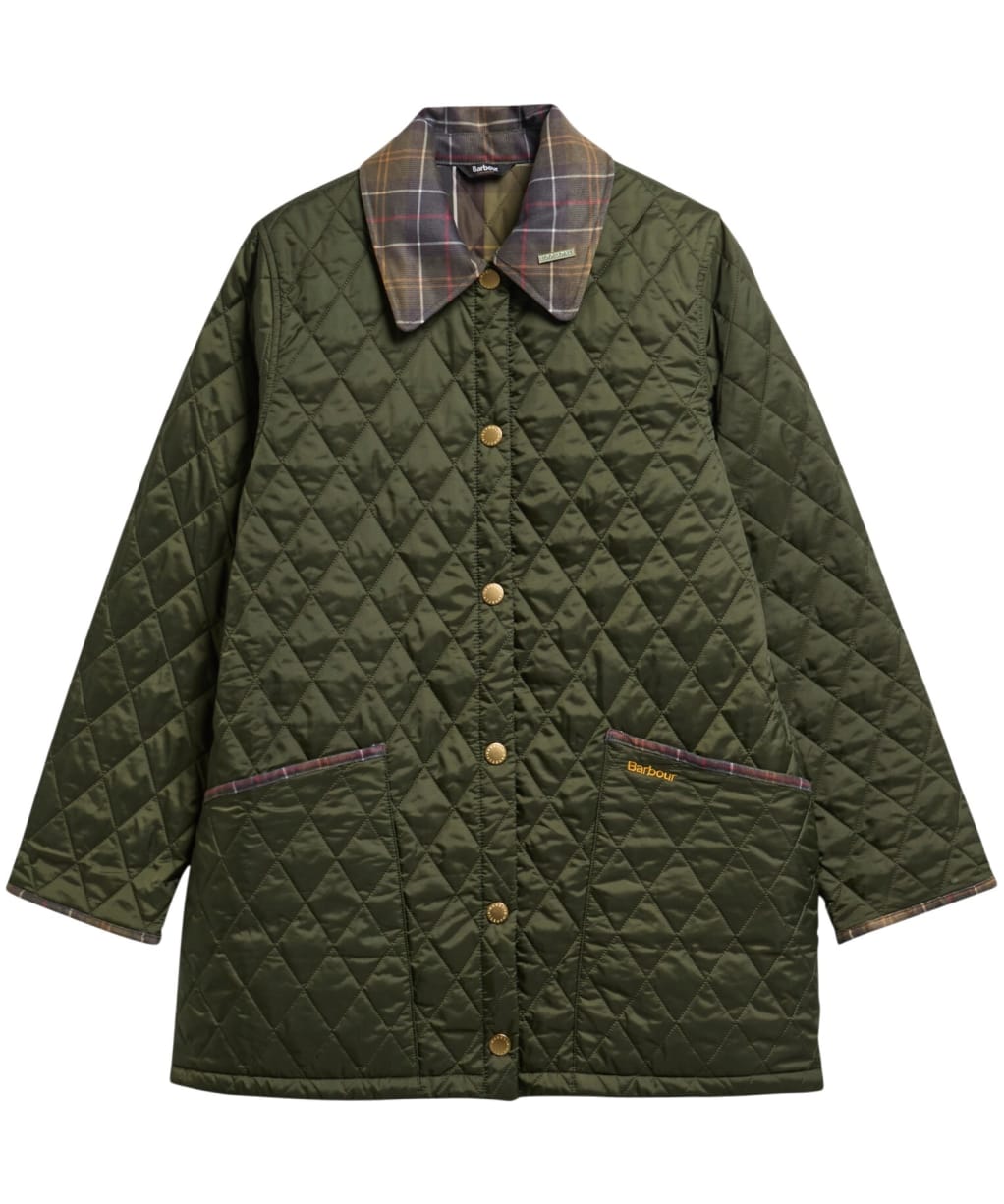 Women's Barbour Icons Tartan Collar Modern Liddesdale Quilted Jacket - Olive / Classic Tartan