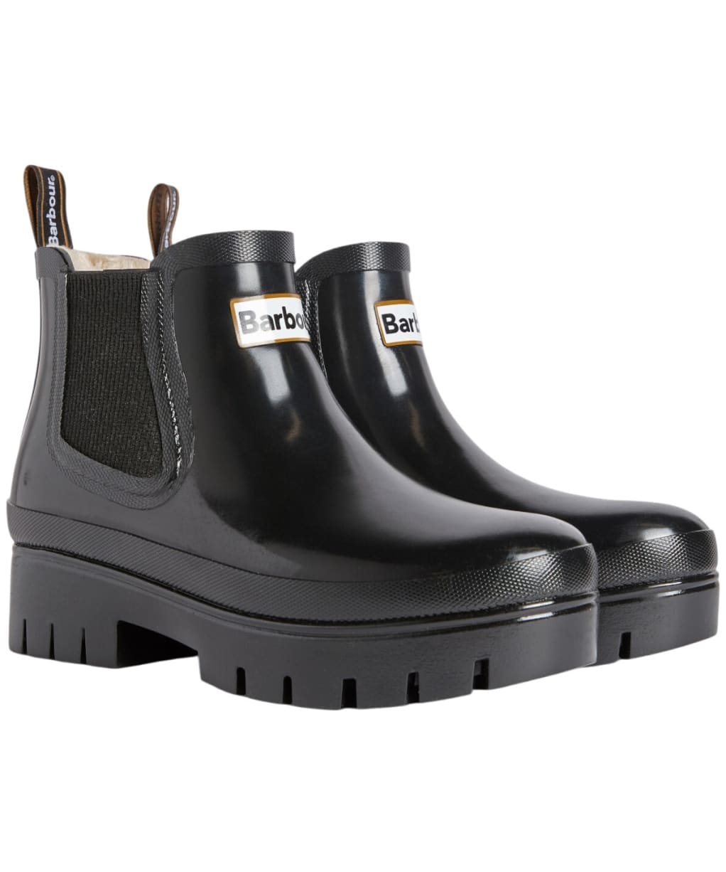 Women's Barbour Halton Faux Fur Wellingtons - Black Gloss