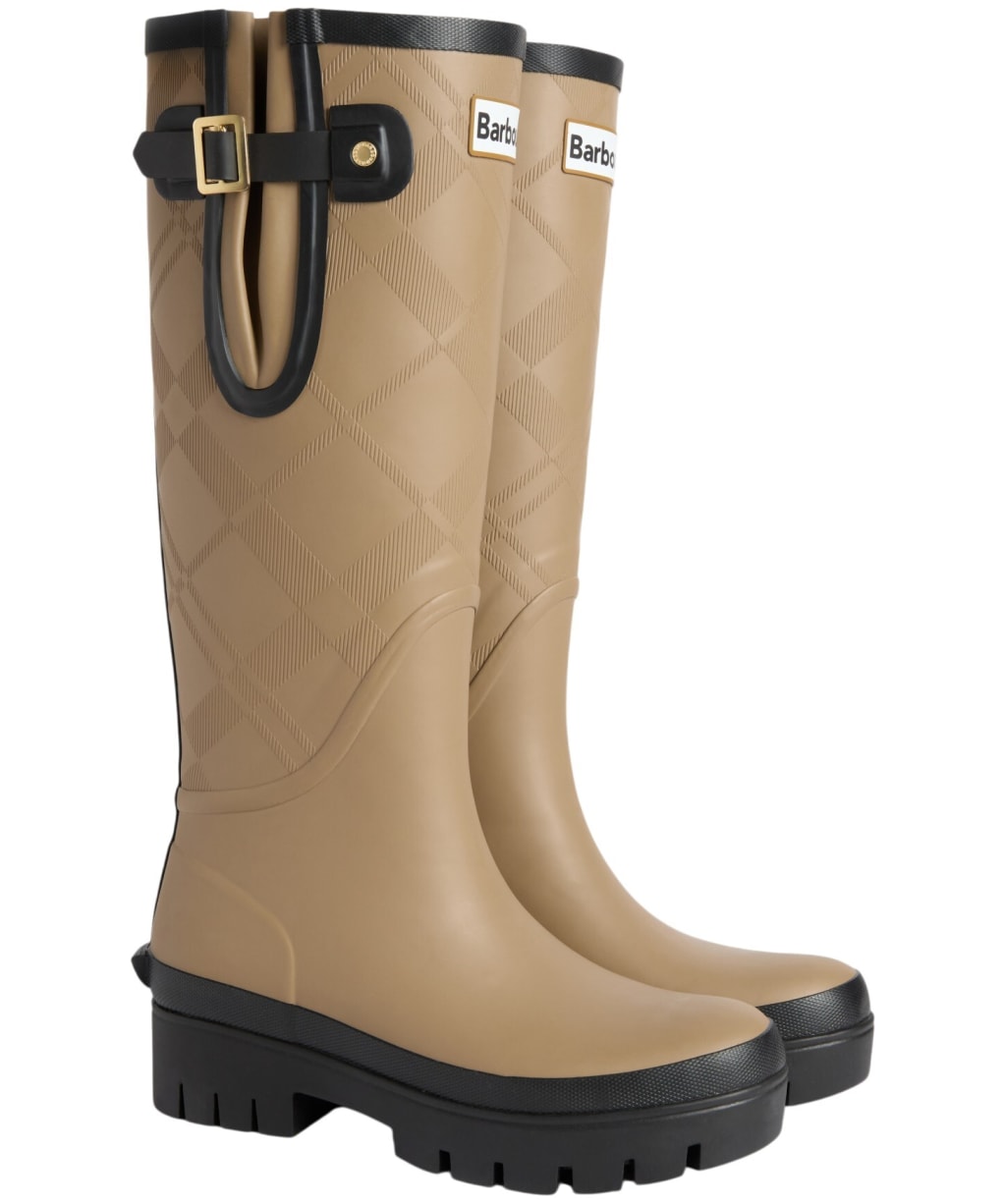 Women's Barbour Leighton Tartan Tall Wellingtons - Military Brown / Black