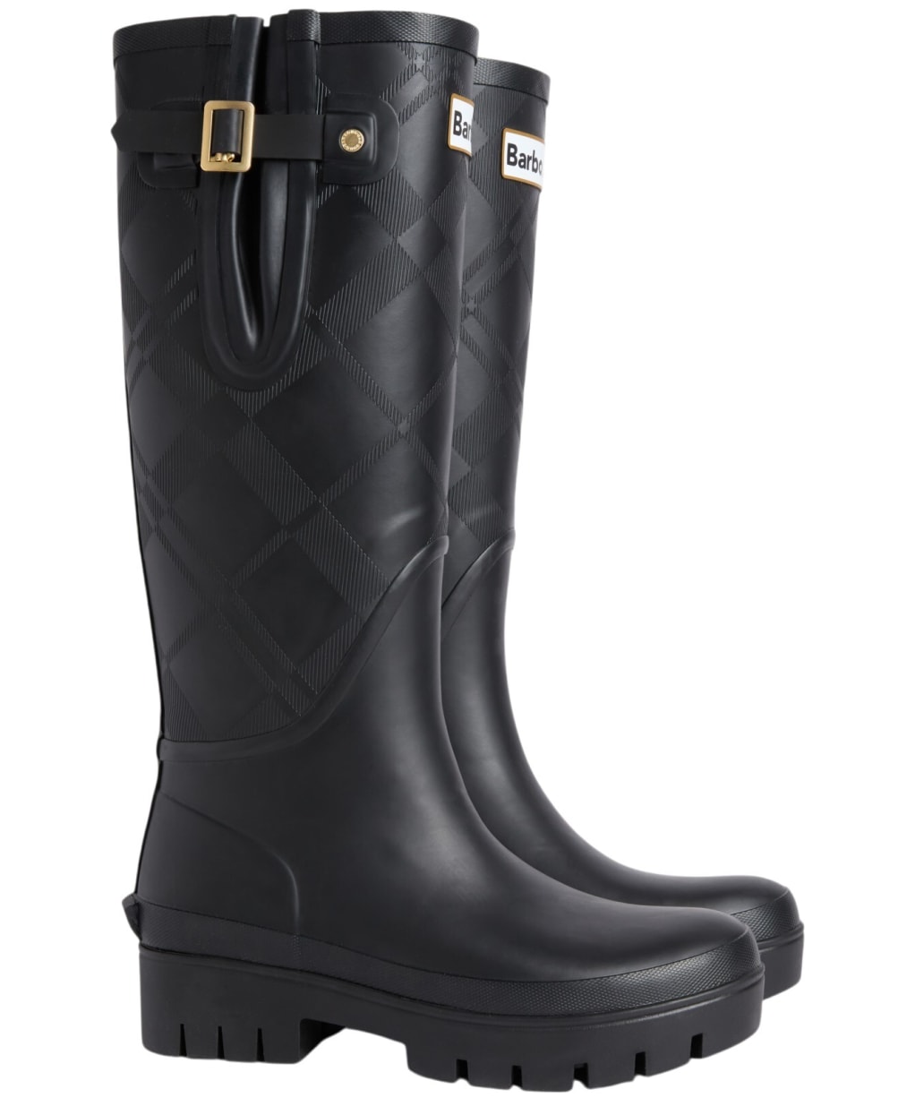 Women's Barbour Leighton Tartan Tall Wellingtons - Black