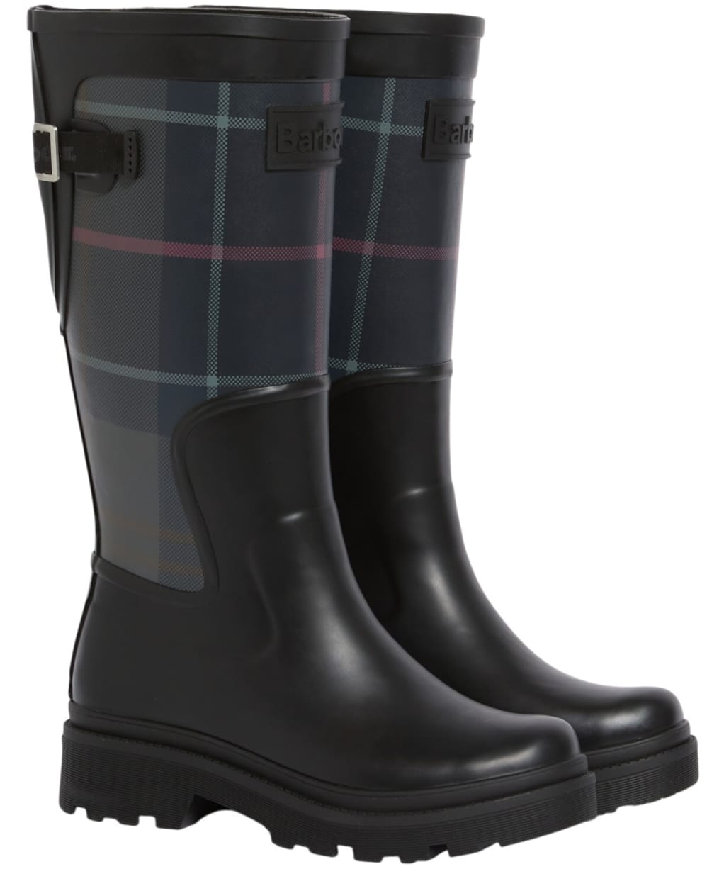 Women's Barbour Dena Tall Wellingtons - Black / Shadow Tartan
