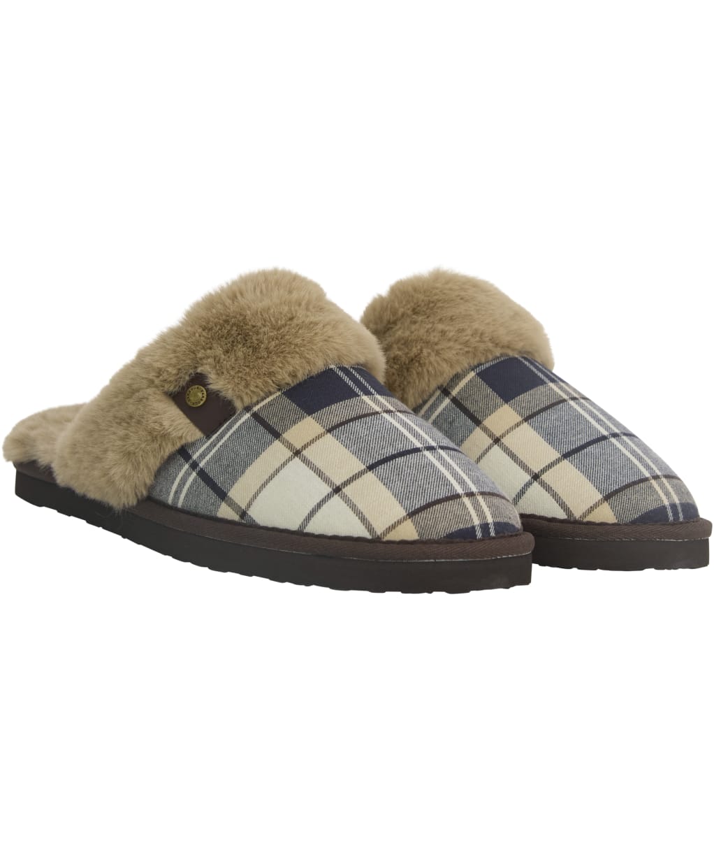Women's Barbour Claudia Tartan Mule Slippers - Light Birchwood Dress Tartan