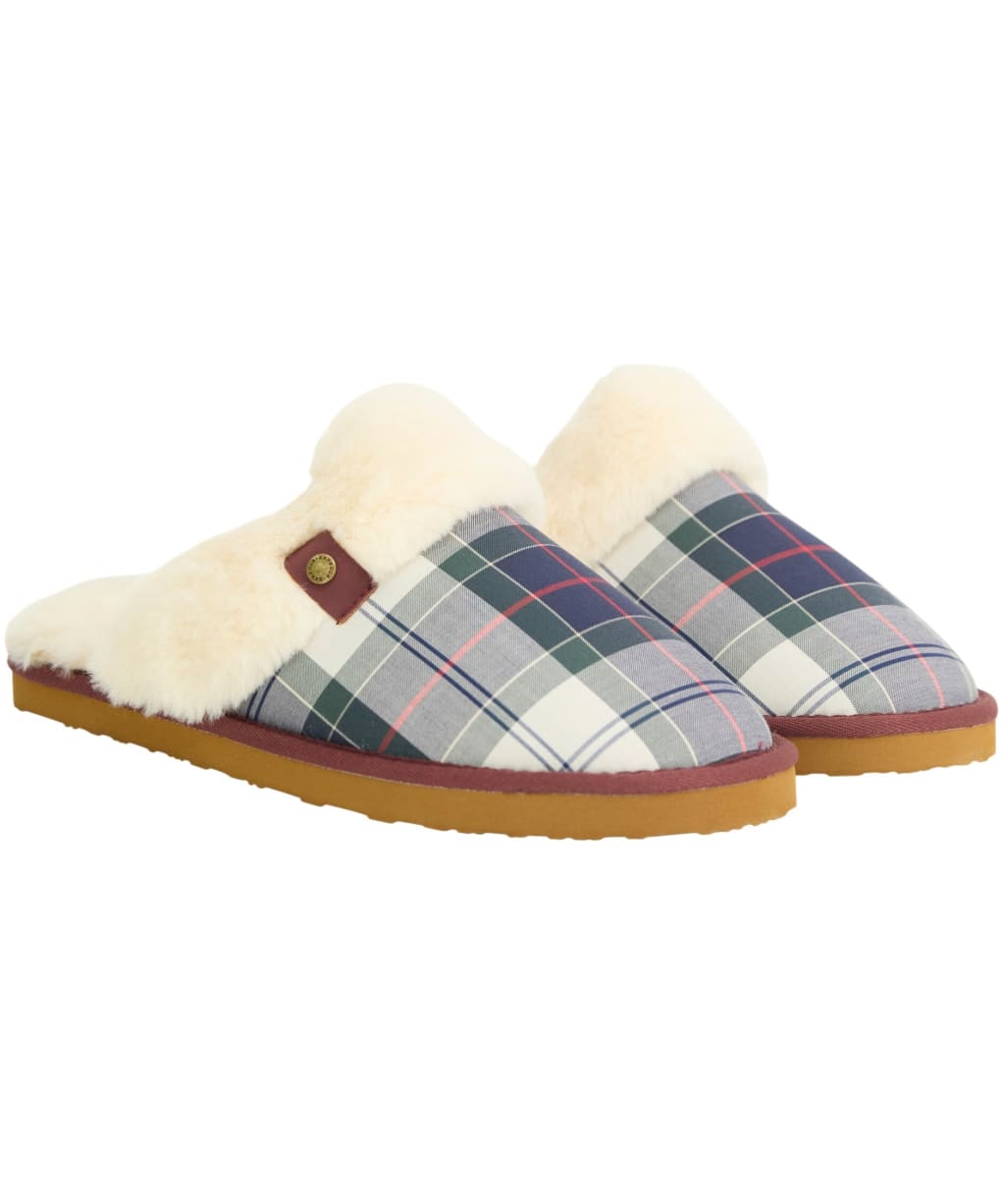 Women's Barbour Claudia Tartan Mule Slippers - LT EVERGREEN FES