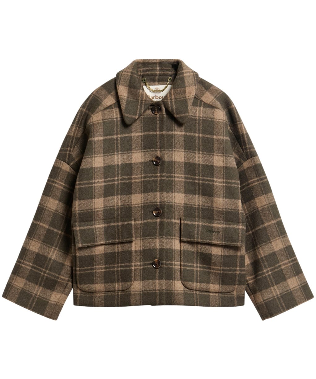 Women's Barbour Myla Checked Wool Coat - Olive / Biscuit Check