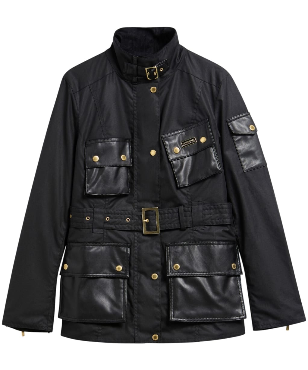 Women's Barbour International Heritage Waxed Jacket - Black / Northumberland Check
