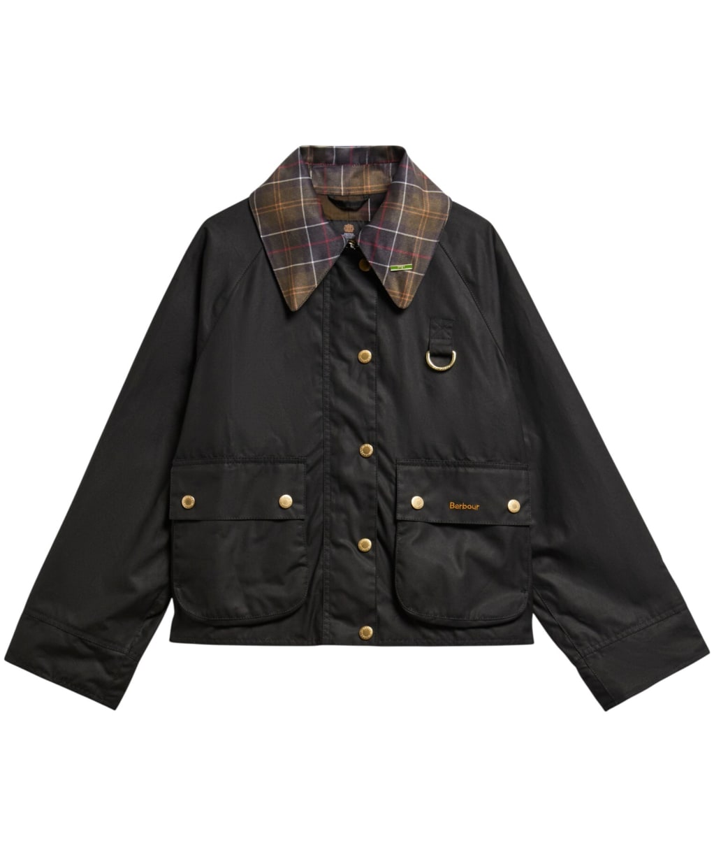 Women's Barbour Icons Tartan Collar Spey Waxed Jacket - Black / Ancient 