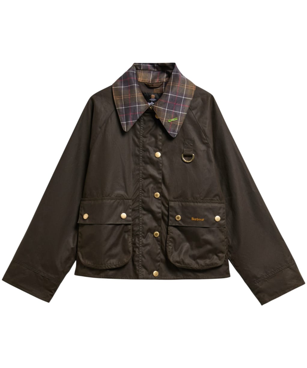 Women's Barbour Icons Tartan Collar Spey Waxed Jacket - Olive / Classic Tartan