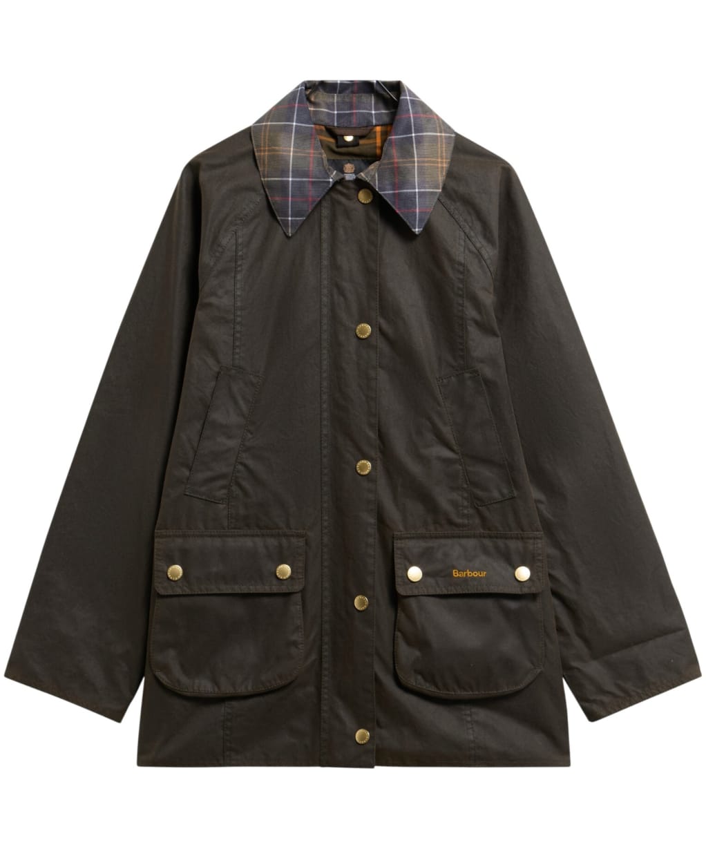 Women's Barbour Icons Tartan Collar Modern Beadnell Waxed Jacket - Olive / Classic Tartan