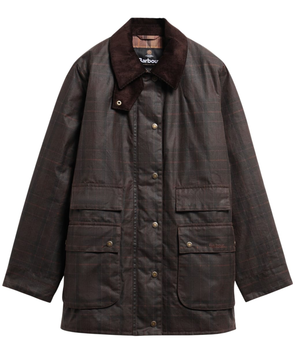 Women's Barbour Modern Checked Border Waxed Jacket - Muted Tartan