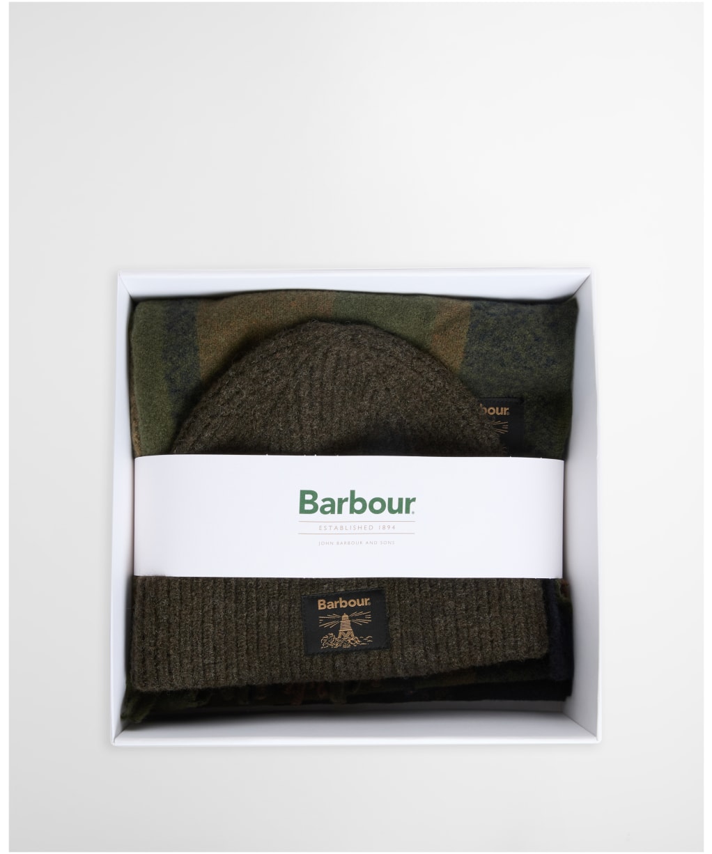 Men's Barbour Westerdale Beanie & Scarf Gift Set - Olive / Navy