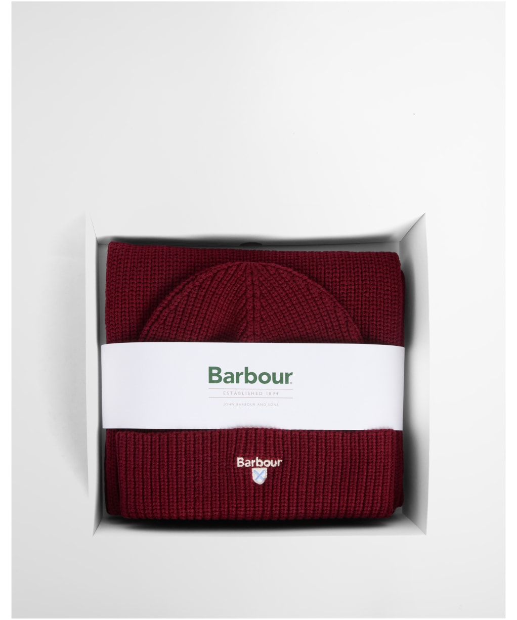 Men's Barbour Cascade Beanie & Scarf Set - Wine