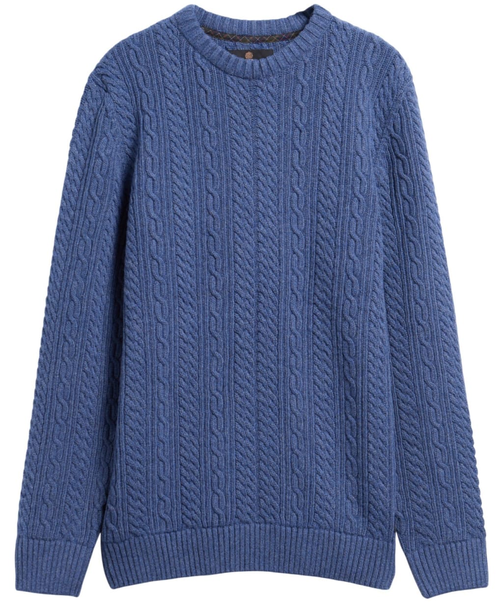 Men's Barbour Lowfen Cable Crew Neck Jumper - Deep Blue