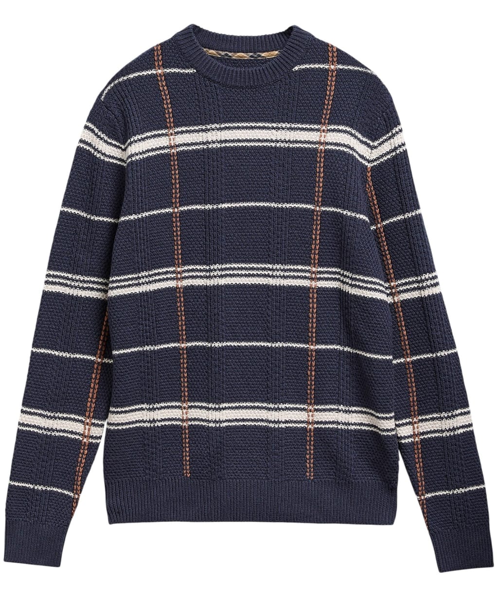 Men's Barbour Fasey Cable Tartan Crew Neck Knitted Jumper - Navy