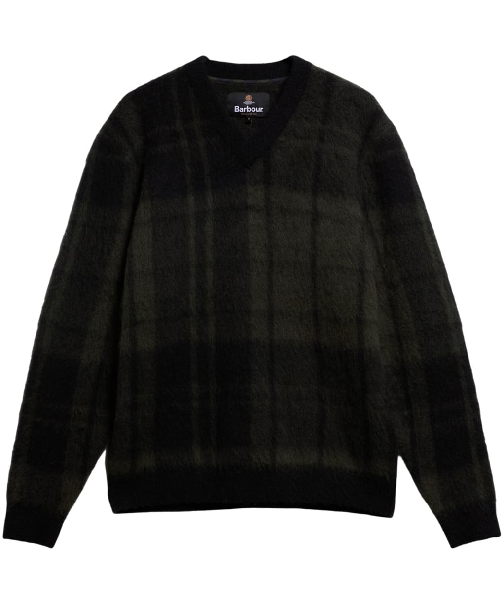 Men's Barbour Hunham Tartan V-Neck Knitted Jumper - Black