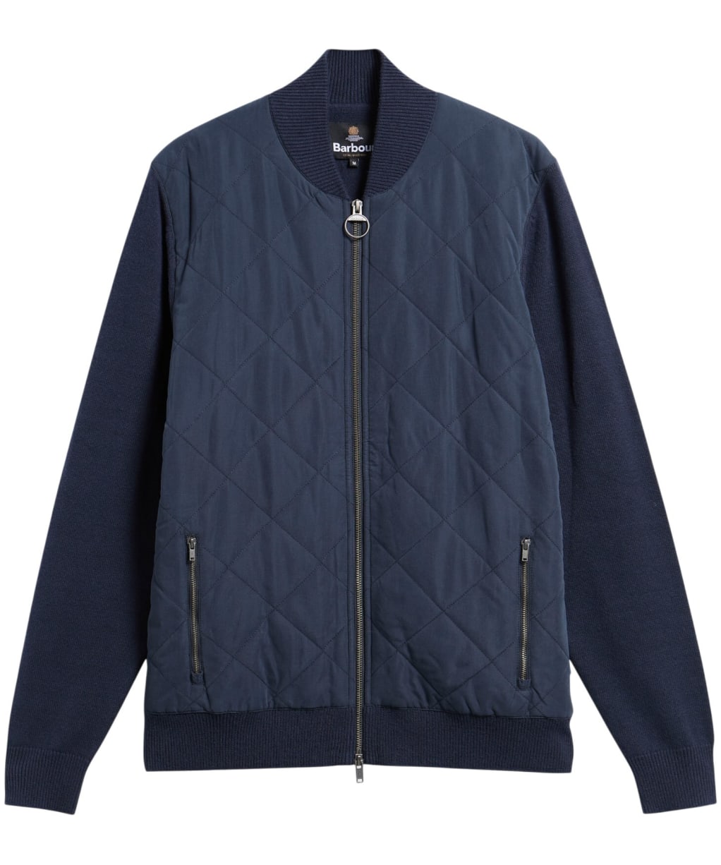 Men's Barbour Quilted Front Knitted Zip Through Jumper - Navy