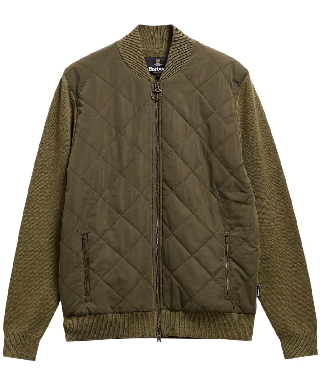 Men's Barbour Quilted Front Knitted Zip Through Jumper - Olive