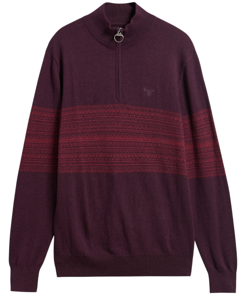 Men's Barbour Millwood Fairisle Half Zip Jumper - Burgundy